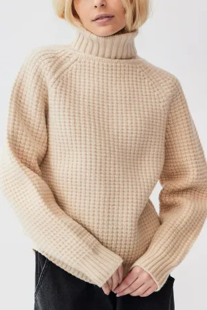 Wool Turtleneck Waffle Sweater