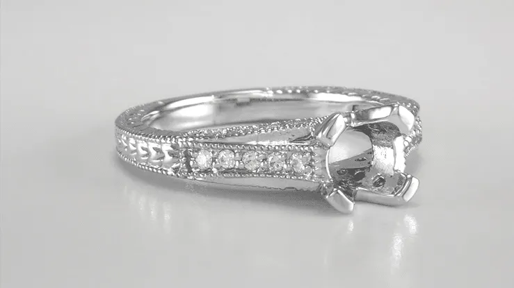 X & O Kisses Platinum 1 Carat Diamond Engagement Ring Semimount for a Round or Asscher Cut