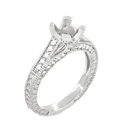 X & O Kisses Platinum 1 Carat Diamond Engagement Ring Semimount for a Round or Asscher Cut