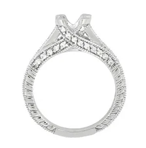 X & O Kisses Platinum 1 Carat Diamond Engagement Ring Semimount for a Round or Asscher Cut