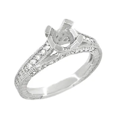 X & O Kisses Platinum 1 Carat Diamond Engagement Ring Semimount for a Round or Asscher Cut