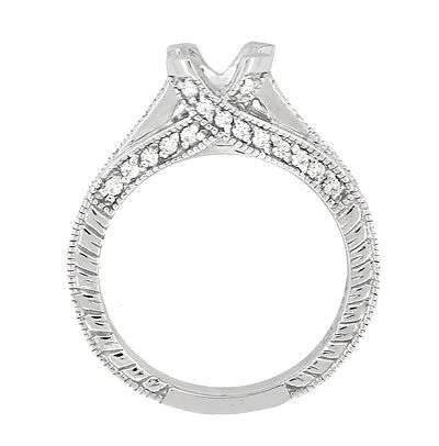 X & O Kisses Platinum 1 Carat Diamond Engagement Ring Semimount for a Round or Asscher Cut