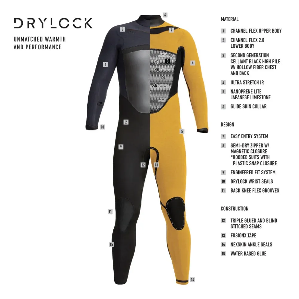 XCEL DRYLOCK 5/4 HOODED CHEST ZIP BLACK
