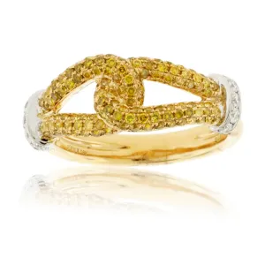 Yellow Diamond and Diamond Intersecting Knot Ring