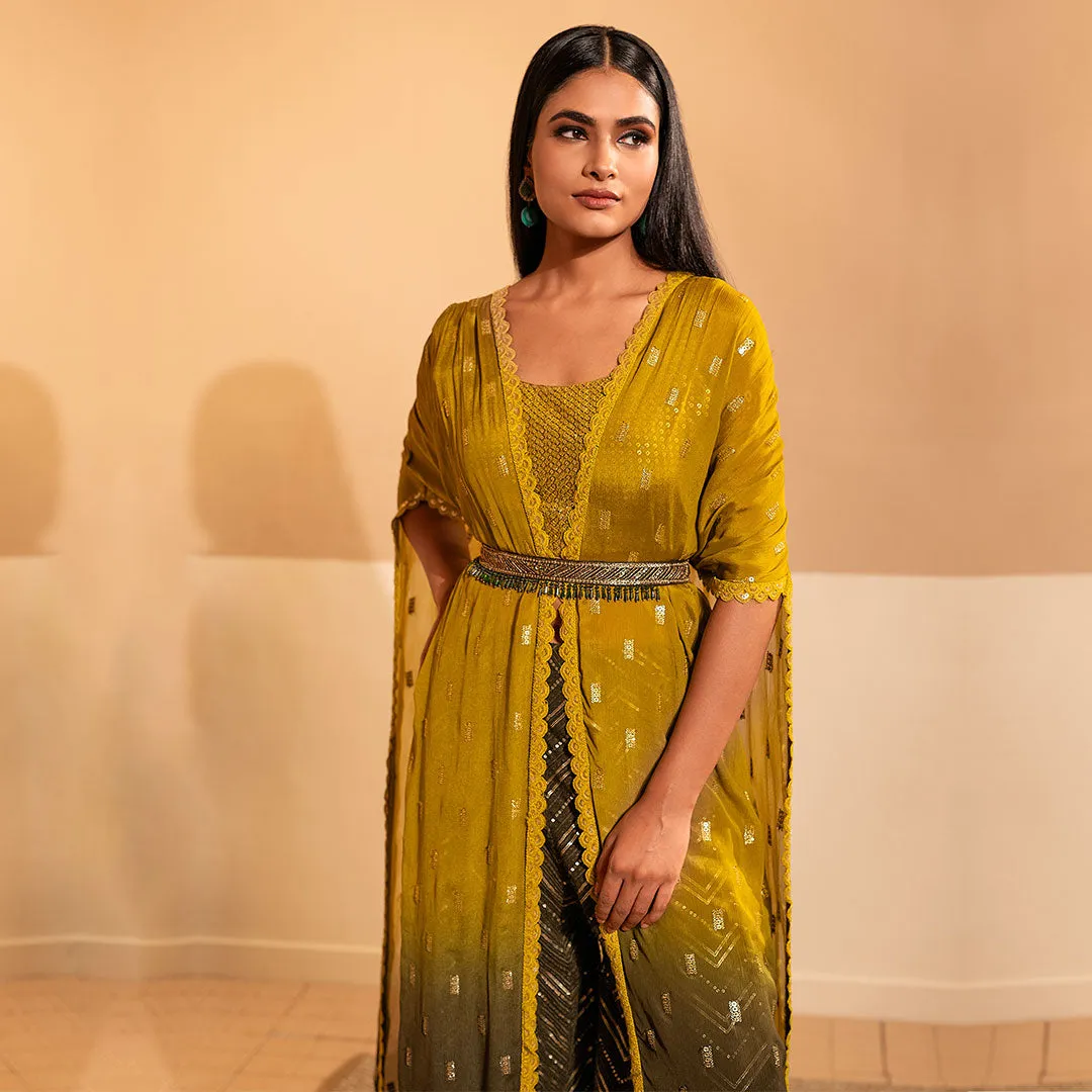 Yellow Green Ombre Designer Long Poncho Style Dress