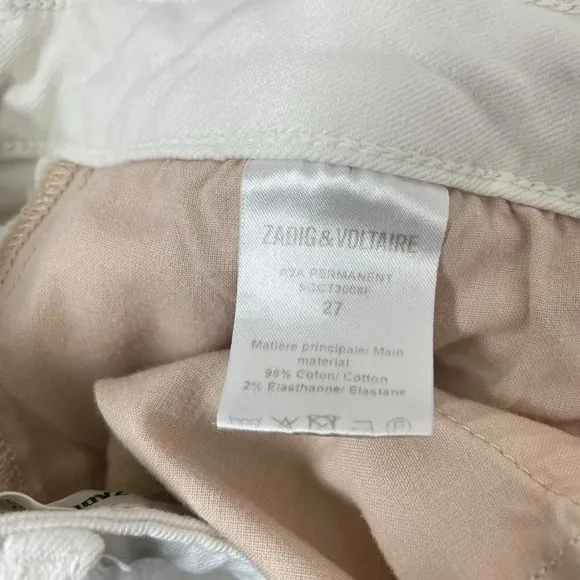 Zadig &amp; Voltaire Ava Slim Straight Ankle Jeans in White Size 27